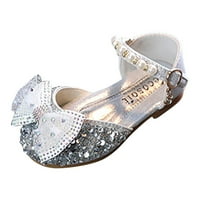 Момичета сандали модна пролет и лятна рокля изпълнение танцова мрежеста Rhinestone Pearl Buckle Shoes сребро 5.5y-6y