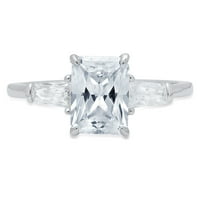 2. CT Brilliant Emerald Cut Симулиран син диамант 14K бяло злато тритонен пръстен SZ 7.25