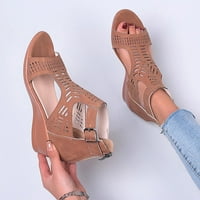 Honeeladyy сандали за жени изрязани небрежни чехли клинови кости обувки катарама удобни сандали