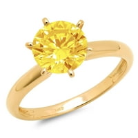 1. CT блестящ кръгъл разрез Симулиран жълт диамант 14K Жълто златен пасианс пръстен SZ 8.75