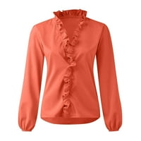 Клирънс плюс размери върхове блуза жени с къс ръкав Небрежни графични отпечатъци Разхлабени блузи на V-образно деколте, портокал, XXL