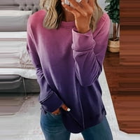 Rong Yun Womens Tops Dressy Casual Hoodies for Women Women's Casual Fashion Floral Gradient Print с дълъг ръкав O-O-Neck Pullover Top Blouse Hot Pink S