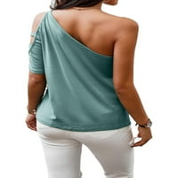 Небрежно обикновена тениски с дължина на един рамен с дължина зелени жени