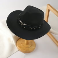 Hesroicy Fedora Hat Cow-Head Decor Wide Brim Western Style Soft Touch Head Protection Есента зима филц шапка за пътуване