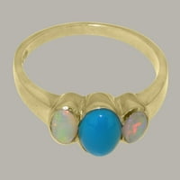 Британците направиха 18k жълто злато Real Realy Turquoise & Opal Womens Promise Ring - Опции за размер - размер 8.25