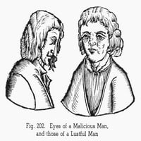 Физиономия, С1531. Нейес от злонамерен мъж и тези на похотлив човек. Woodcut, 1531 г., от „Хиромантията на Йоханес Индагин“. Печат на плакат от