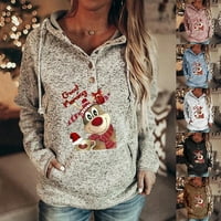 Суитчър с дълъг ръкав за жени Коледна пуловер качулка с теглене на Хенли Топ риза