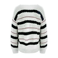 Miayilima жени пуловери пуловер небрежни върхове пуловери за жени за жени зима есен с дълъг ръкав кръгло деколте плетен пуловер бял l