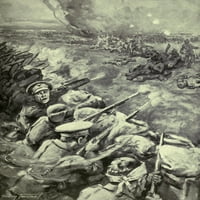 Първата световна война 1. Пропагандична британска илюстрация на немска контраатака на британската окупирана история на Хоензолър Редутт