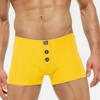 Мъжки моден плосък ъгъл бутон Плътно цвят секси памук домашно развлечение Бельо жълто m