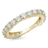 1. CT Блестящ кръг Изрязване Истински истински естествен диамант Si1-Si I-j Solid Real 14K Жълто злато вечността Дизайнерски дизайнер Art Deco Dainty Promise Сватба bw размер 6